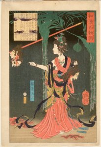 Lady Kayō, choť indického prince Hanzokua, držící useknutou hlavu od Tsukioka Yoshitoshi