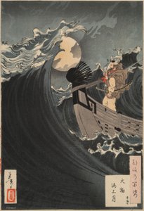 Sto aspektů Měsíce #12: Benkei uklidňuje vlny v zálivu Daimotsu od Tsukioka Yoshitoshi