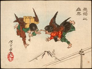 Poslové tengu se srážejí ve vzduchu od Tsukioka Yoshitoshi