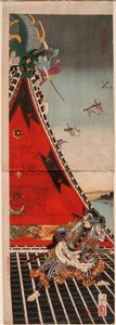 Zwei Helden kämpfen auf dem Hōryūkaku od Tsukioka Yoshitoshi