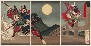 Yoshitsune a Benkei na mostě Gojō od Tsukioka Yoshitoshi