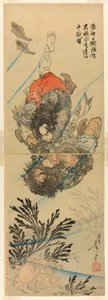 Zhang Shun, Bílá šplouchnutí ve vlnách, a Li Kui, Černá vichřice, v podvodním boji (Rori Hakucho Chojun a Kokusenpu Riki) od Tsukioka Yoshitoshi