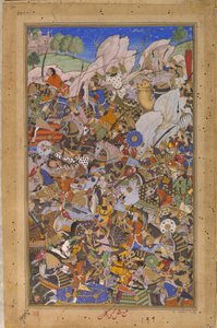 Bitva před dobytím pevnosti v Bundi, Rádžasthán, v letech 1577, 1592-1594 od Tulsi Kalan