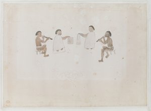 Přidat MS 15508 f.11 Musicians of Tahiti, červen 1770 (akvarel na papíře) od Tupaia Tupaia