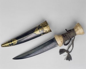 Velká dýka a pochva, možná patřila Haider Ali (1722-82) sultánovi z Mysore (damašské železo)