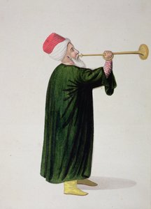 Oficiální trumpetista janičářské vojenské kapely, osmanské období, třetí čtvrtina 18. století (wc na papíře) od Turkish School