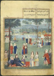 Nebo. 7094 f.7, The Gardens of the Kagithane (Sladké vody Evropy), Ženy v parku (akvarel na papíře) od Turkish School