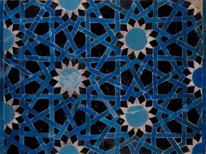 Panel z fajánse zdobený geometrickými motivy z Konya, Turecko, Seljuk Civilization od Turkish School