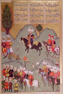 Sultán Murad I. (asi 1326-1389) loví vlka, z knihy "Hunernama" (Mss Hazine. 1524 f.83v)
