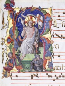 Velmi velké historické písmeno "A", zobrazující Vzkříšení, cca 1400-1450 od Tuscan School