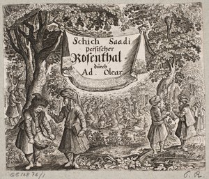Frontispice til Adam Olearius, “Persianischer Rosenthal von einem Sinnreichen Poeten Schich Saadi […]”, Schleswig 1660   1282426   cs       czech Successfully Translated  Original: Kruisiging Translat: Kruisiging 1344014 cs czech Successfully Translated Or od Ubekendt