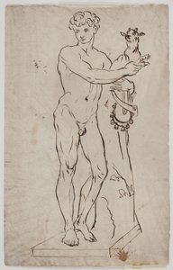 Kopie podle Salyho sochy „Mladý faun drží kozla“ (1750). Po exempláři na čtvercové základně od Ubekendt KKS21008
