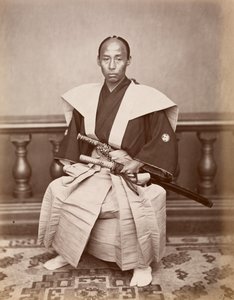 Samuraj (Kiichi Harada), Nagasaki, Japonsko, c. 1870 (část povrchu lesa t) od Ueno Hikoma