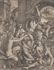 Herkules pronásledující Avarice z chrámu múz, ca. 1520-27. od Ugo da Carpi
