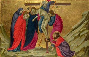 Ugolino di Nerio (cca 1280-1349) Depozice (z baziliky Santa Croce, Florencie) Tempera na panelu cca. 1324-1325 Národní galerie, Londýn 40,5x58,5