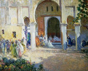 Soud paši, Fes 1924, obraz Ulisse Caputo (1872-1948), 80x100 cm, Itálie, 20. stol.