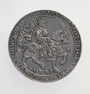 Kronungsdoppelguildiner (dvojitý guldener) císaře Maxmiliána I. (1493-1519), antverpská mincovna, reedice mince z roku 1509, 1517 (avers) (stříbrná) (revers viz 168075)