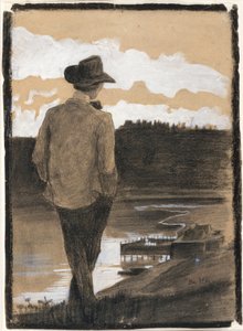 Mladý muž na břehu řeky (recto); studie wagnerovské scény (verso) od Umberto Boccioni