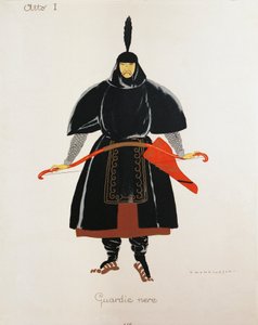 Kostým pro černé stráže z Turandot od Giacoma Pucciniho, skica Umberta Brunelleschiho (1879-1949) pro první představení opery v Teatro alla Scala v Miláně, 25. dubna od Umberto Brunelleschi