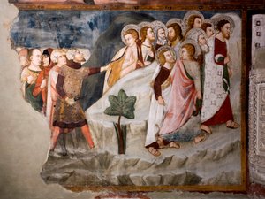 Útěk od apoštolů. Detail. Freska umbrijské školy z 15. století. Vyšší církev. Klášter Saint Benedetto (Sacro Speco), Subiaco (Řím), Itálie