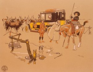 Auto Berliet uvízlo uprostřed dobytka, 1906 od Unbekannt