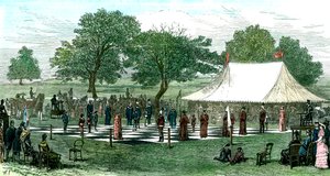 Hra v šachy s živými figurkami, 1882 od Unbekannt