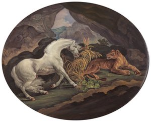 Kůň vystrašený lvicí, ca. 1800. od Unbekannt