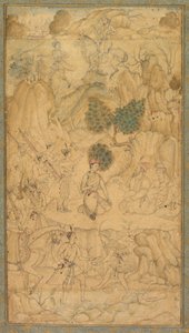 Princ na návštěvě svatého muže ve skalnaté krajině, c. 1590. od Unbekannt