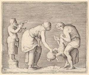 Žena sbírající krev z ovce, publikoval ca. 1599-1622. od Unbekannt