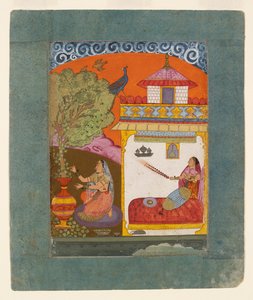 Dáma trhající listí, ilustrující hudební režim Gunakali Ragini, c1675 od Unbekannt