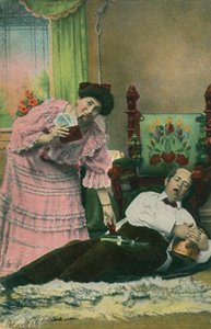 Pohlednice manželky, která bere peníze svým opilým manželům od Unbekannt