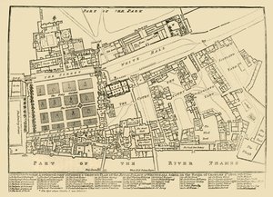 Zmenšená kopie Fishersova půdorysu královského paláce ve Whitehallu, 1680, 1881. od Unbekannt