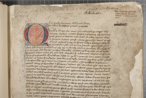 Přepis filozofických děl Marca Tullia Cicera ve třech rukou, zdánlivě převzatý z vydání romana z roku 1471, s margináliemi v ruce Archibalda Whitelawa a dalších, kolem roku 1480 (inkoust na pergamenu) od Unbekannt