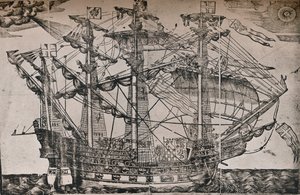 Dřevoryt lodi, která je považována za The Ark Royal, c1587 od Unbekannt
