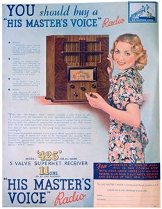 Reklama na vysílačky Hlas jeho mistrů, 1936 od Unbekannt
