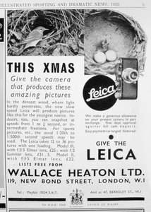 Reklama na fotoaparáty Leica prodávané společností Wallace Heaton Ltd, New Bond Street, Londýn, 1933 od Unbekannt