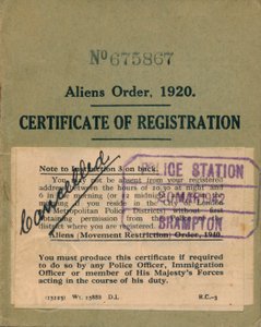 Cizinecký řád, osvědčení o registraci, 1920 od Unbekannt