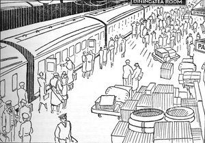 Ilustrace železniční stanice z 30. let 1937 od Unbekannt