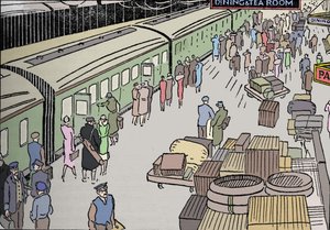 Ilustrace železniční stanice z 30. let 1937 od Unbekannt