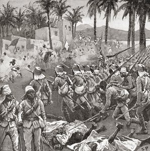 Anglo-egyptské jednotky zaútočily na vesnici Ferkeh v bitvě u Ferkehu nebo Firketu 7. června 1896 během mahdistické války. od Unbekannt