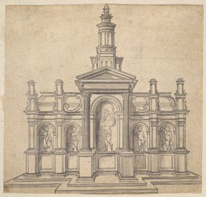 Architektonicky tvarovaný svatostánek se světcem a čtyřmi Putti, ca. 1530-49. od Unbekannt