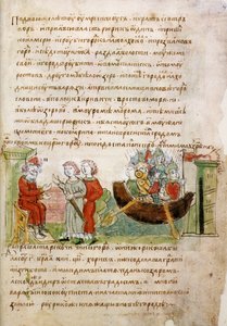 Askold a Dir požádal Rurik o povolení jít do Konstantinopole z Radziwillovy kroniky, 15. století od Unbekannt