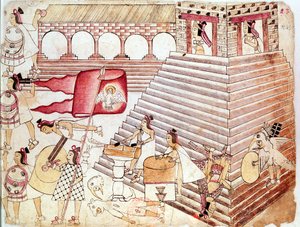 Aztéčtí válečníci bránící chrám Tenochtitlan v Mexiku od Unbekannt