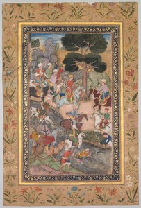 Setkání Babura se sultánem Ali Mirzou u řeky Kohik, z Babur-nama Memoirs of Babur, c. 159 od Unbekannt