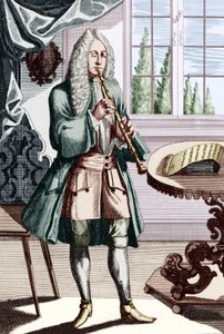 Barokní hobojový hudebník titulek zní - Muž hrající hautboy (nebo hautbois), což je raná hobojová rytina od J C Weigela (1661-1726) z Musikalisches Theatrum. od Unbekannt