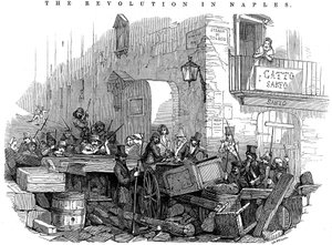 Barikáda na Strada di Toledo těsně před útokem, revoluce v Neapoli, 15. května 1848 od Unbekannt