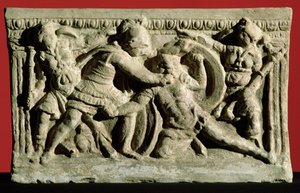 Bitevní scéna z pohřební urny, Etruscan (kámen) od Unbekannt