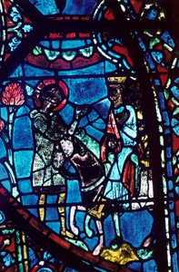 Baudoin říká Karlu Velikému o smrti Rolanda, barevné sklo, katedrála v Chartres, 1194-1260 od Unbekannt