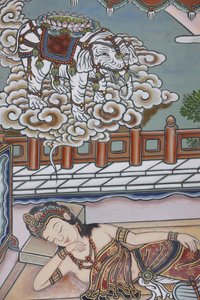Než se Siddartha Gautama narodil, jeho matka snila o bílém slonovi, který jí daroval lotosový květ, Soul, Coree du Sud od Unbekannt