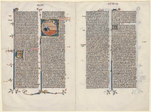 Bifolium z Bible: Initial E[t factum est] s Ezechielem, c. 1290. od Unbekannt